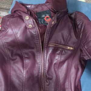 G by Guess Deep Burgundy Leather Jacket